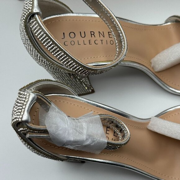 Journee Womens Idda Rhinestone Silver Textile High Block Heel Sandals Size 8 - Picture 8 of 9